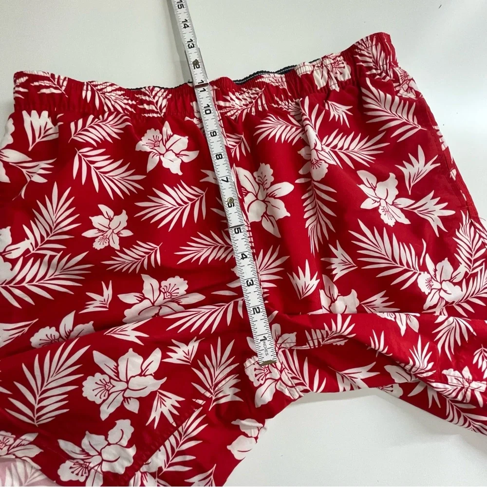 Lands’ End Men’s Red Palm Swim Trunks 9” Inseam Swim Shorts Medium Size 32-34